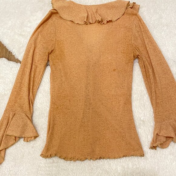 Vintage Eyeshadow Yellow Long Sleeve Ruffle Blouse - Picture 6 of 14